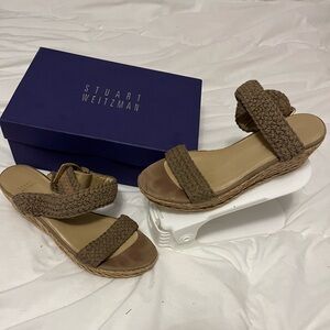 Stuart Weitzman Alexlo Swamp Crochet Espadrille Wedge Sandals